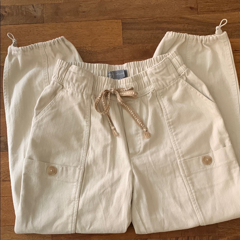 Wit & Wisdom Cream Drawstring Cargo Pants Size Small 100% cotton
